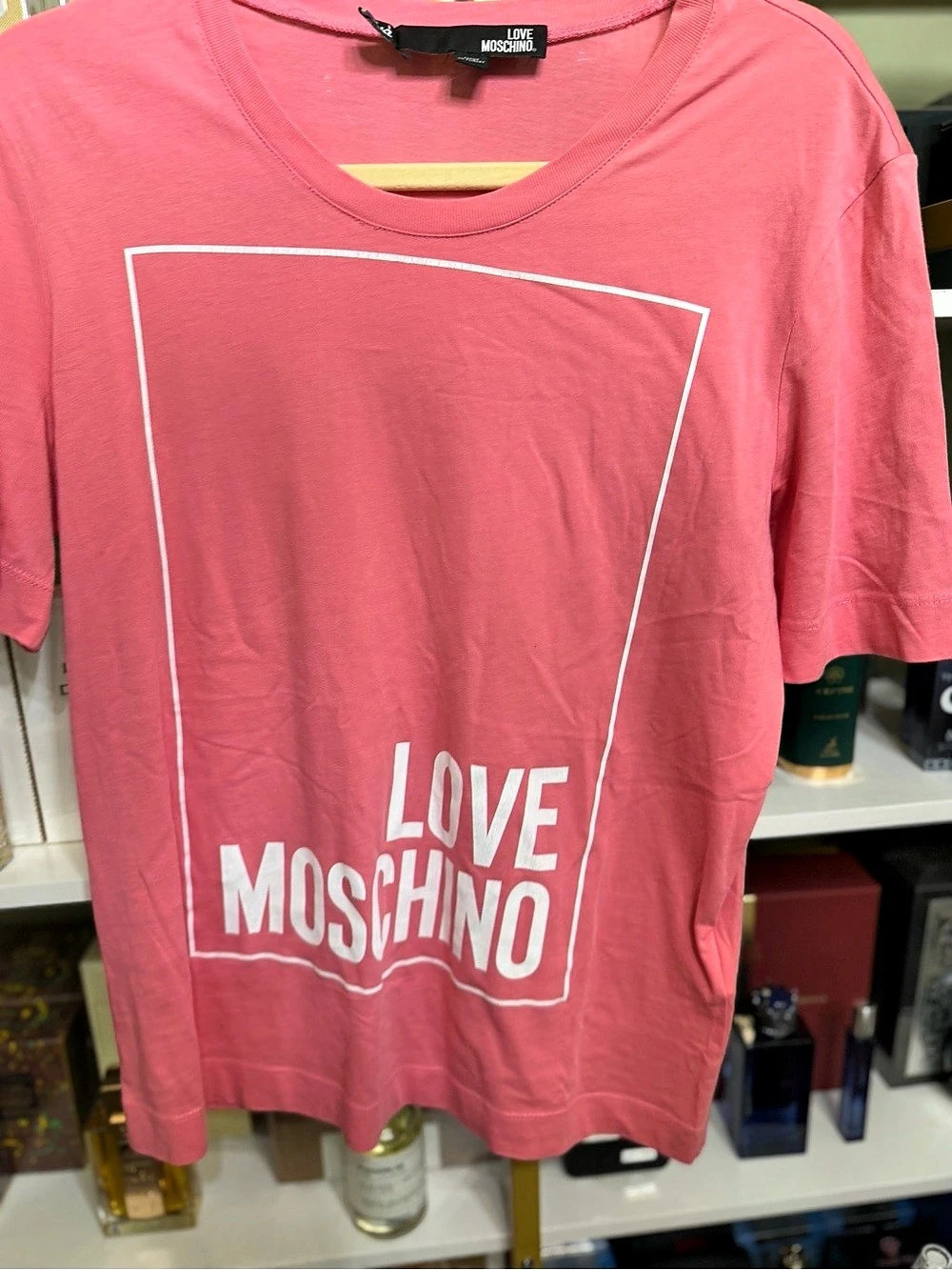 Love Moschino Textured Box Logo T-Shirt Pink